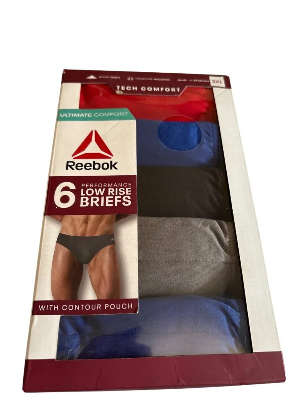 Reebok 6-Pack Performance Low Rise Briefs 2XL Moisture-Wicking Tech Comfort